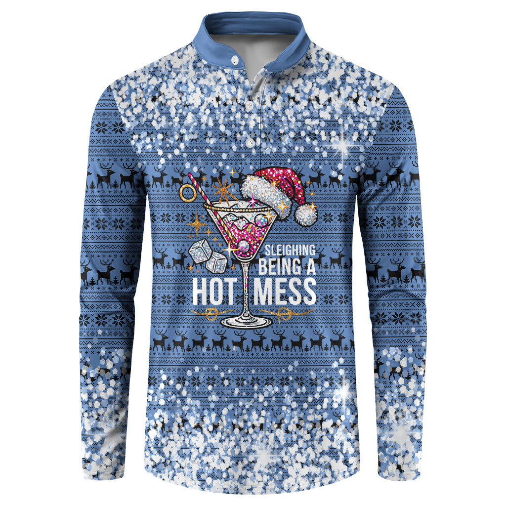 Sleighing Being A Hot Mess Santa's Favorite Button Sweatshirt Christmas Style Cocktail Martini Glass
