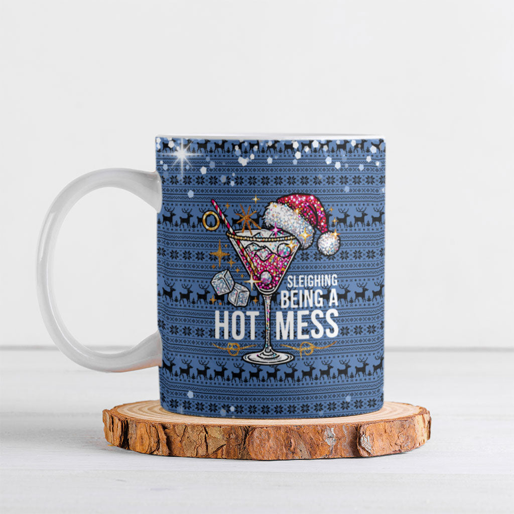 Sleighing Being A Hot Mess Santa's Favorite Ceramic Mug Christmas Style Cocktail Martini Glass