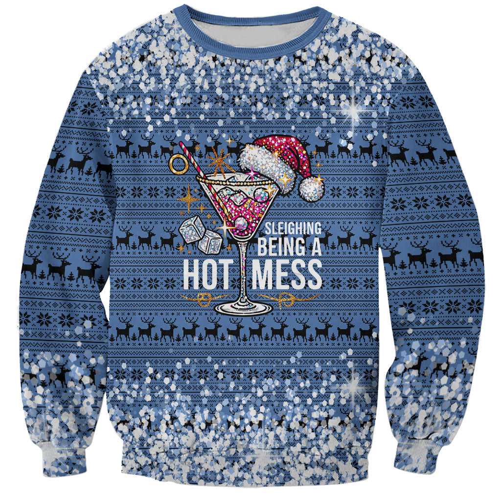 Sleighing Being A Hot Mess Santa's Favorite Sweatshirt Christmas Style Cocktail Martini Glass