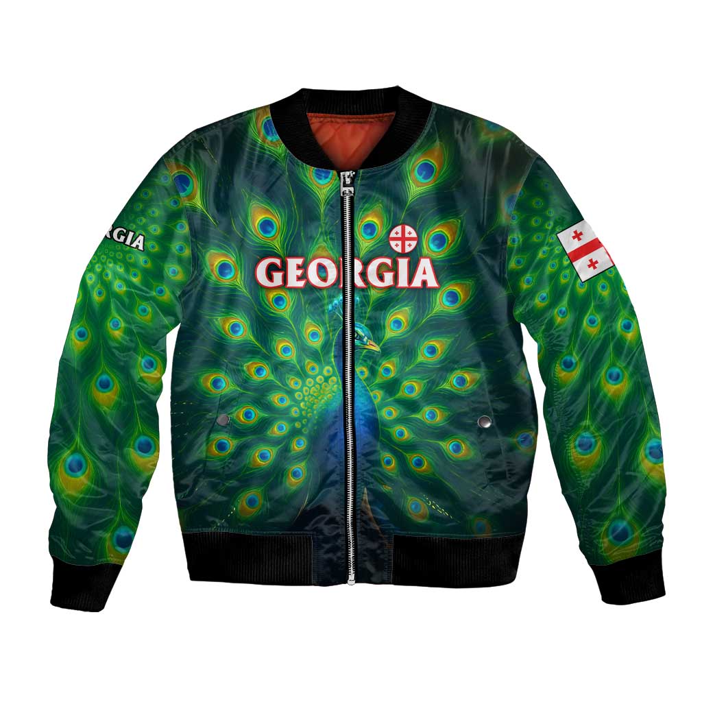 Georgia Peacock Bomber Jacket with Slay in Silence Shine Like a Peacock Design - Wonder Print Shop