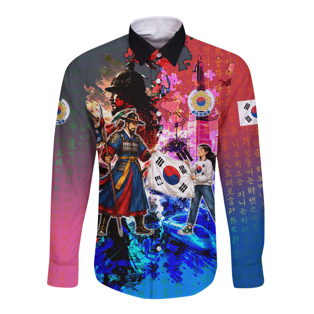 South Korea Flag Day Long Sleeve Button Shirt National Pride - Traditional Warrior - Modern History