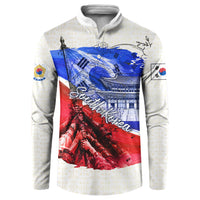 South Korea Flag Day Button Sweatshirt Patriotic Cultural Landmarks Map