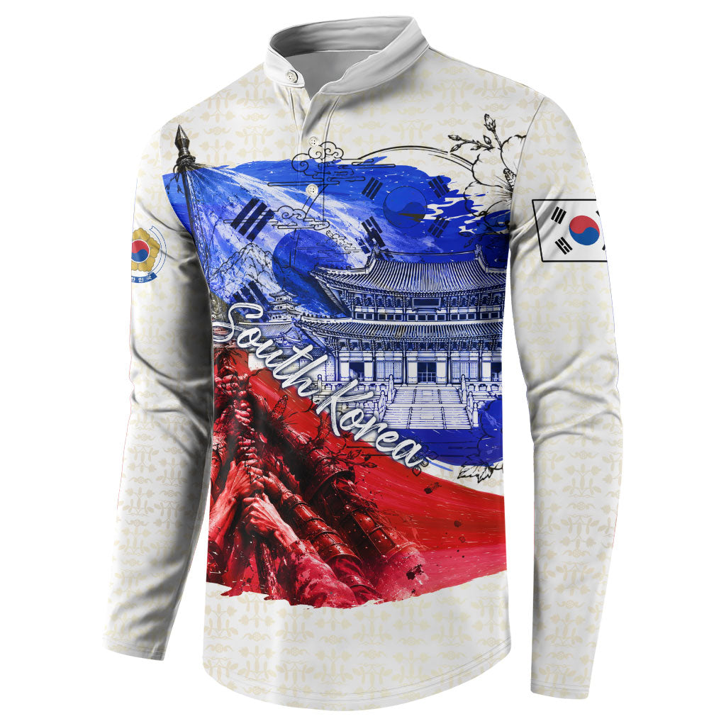 South Korea Flag Day Button Sweatshirt Patriotic Cultural Landmarks Map