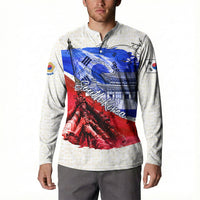 South Korea Flag Day Button Sweatshirt Patriotic Cultural Landmarks Map