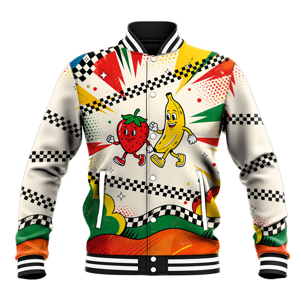 Support Your Fruity Friends Love Wins Gay Pride Baseball Jacket LGBTQ Retro 30s Cartoon Checkered