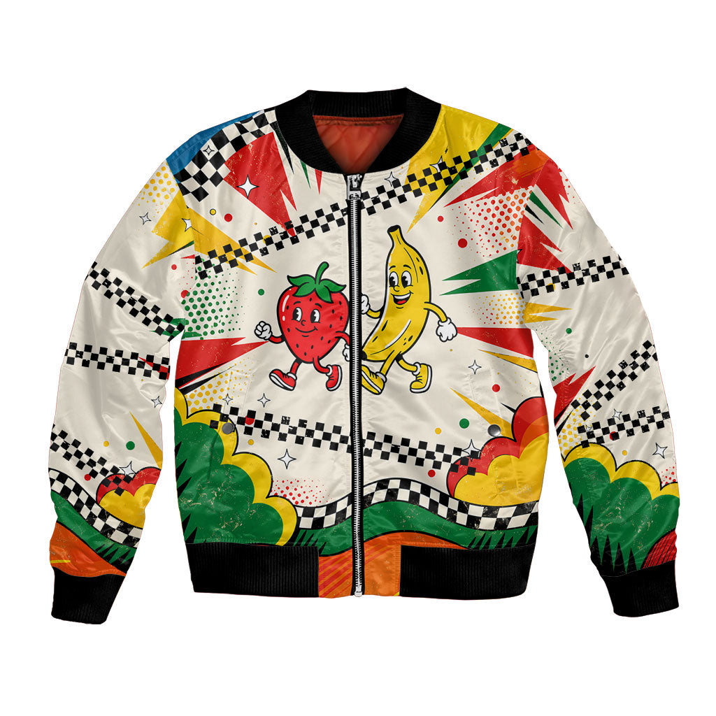 Support Your Fruity Friends Love Wins Gay Pride Bomber Jacket LGBTQ Retro 30s Cartoon Checkered