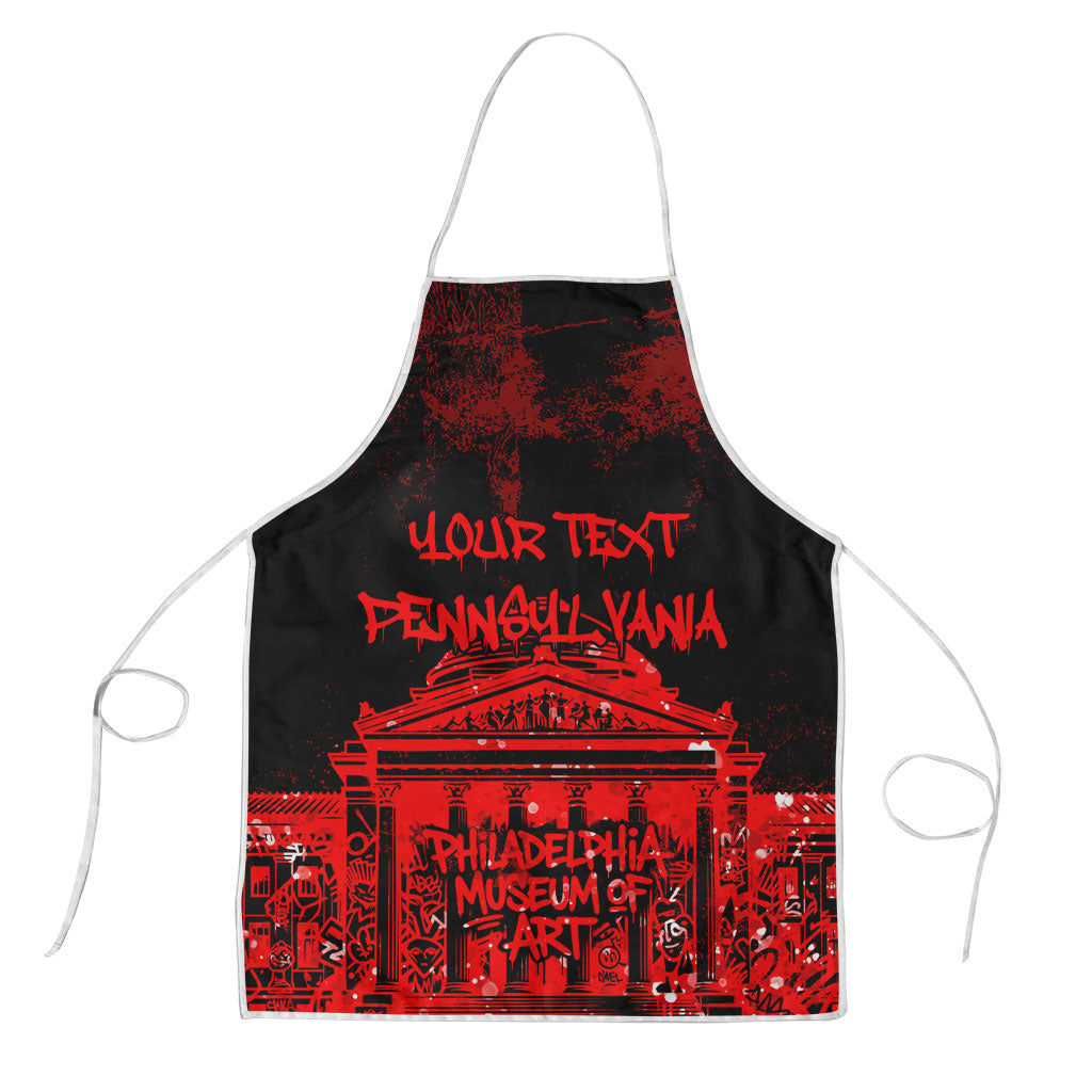 Personalized Pennsylvania Philadelphia Museum Of Art Apron Red Grunge Paint Splatter Graphic
