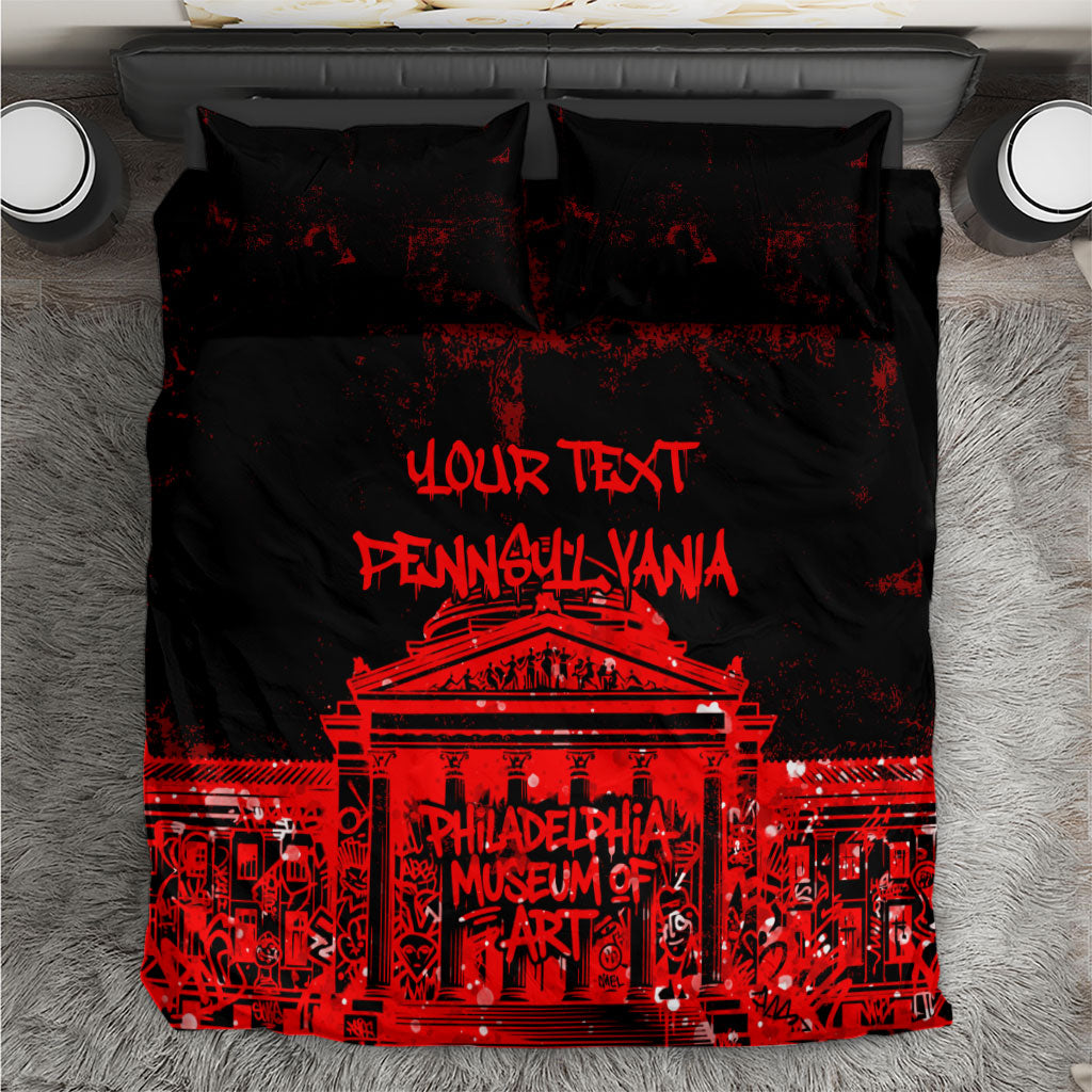 Personalized Pennsylvania Philadelphia Museum Of Art Bedding Set Red Grunge Paint Splatter Graphic
