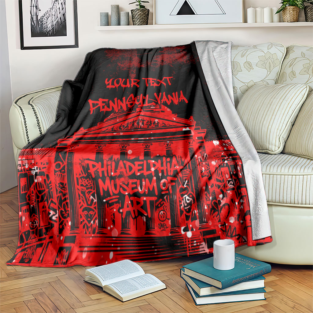 Personalized Pennsylvania Philadelphia Museum Of Art Blanket Red Grunge Paint Splatter Graphic