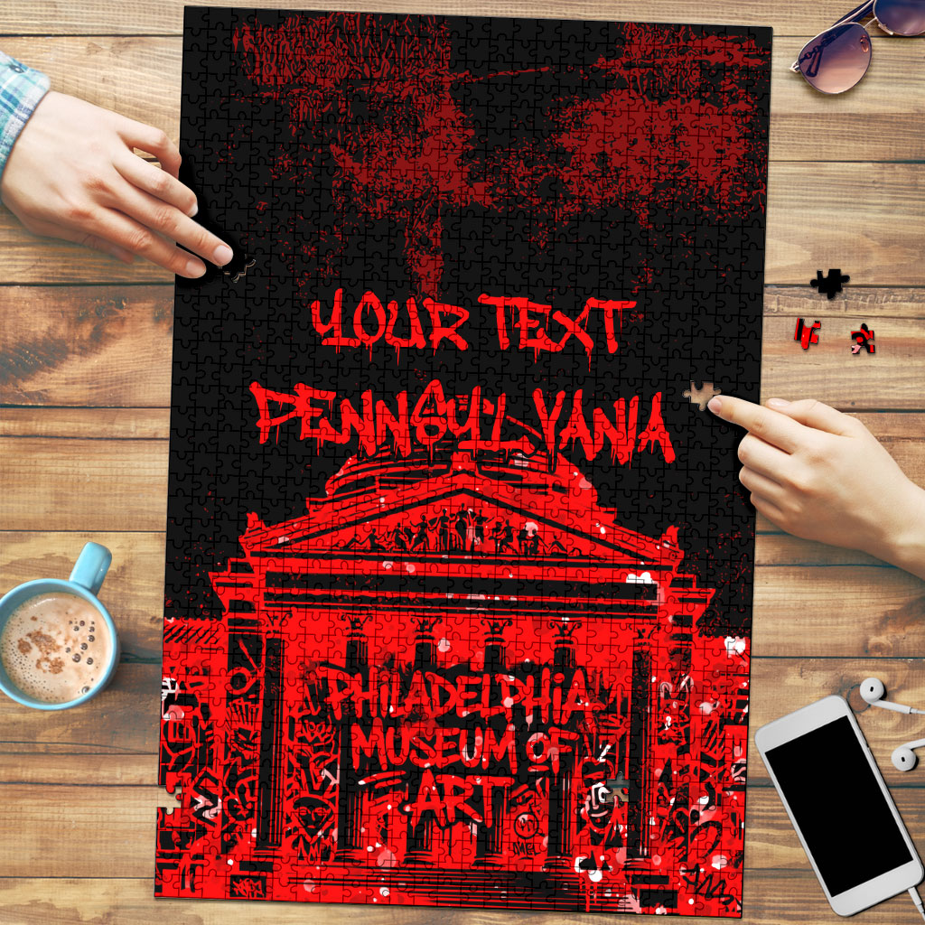 Personalized Pennsylvania Philadelphia Museum Of Art Puzzle Red Grunge Paint Splatter Graphic