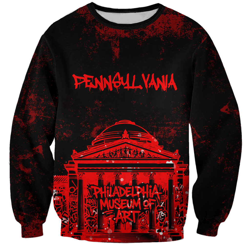 Personalized Pennsylvania Philadelphia Museum Of Art Sweatshirt Red Grunge Paint Splatter Graphic