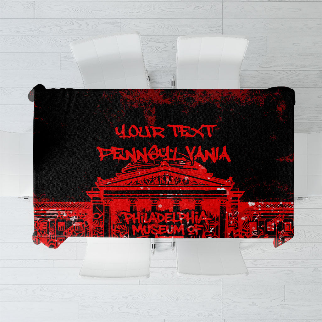Personalized Pennsylvania Philadelphia Museum Of Art Tablecloth Red Grunge Paint Splatter Graphic