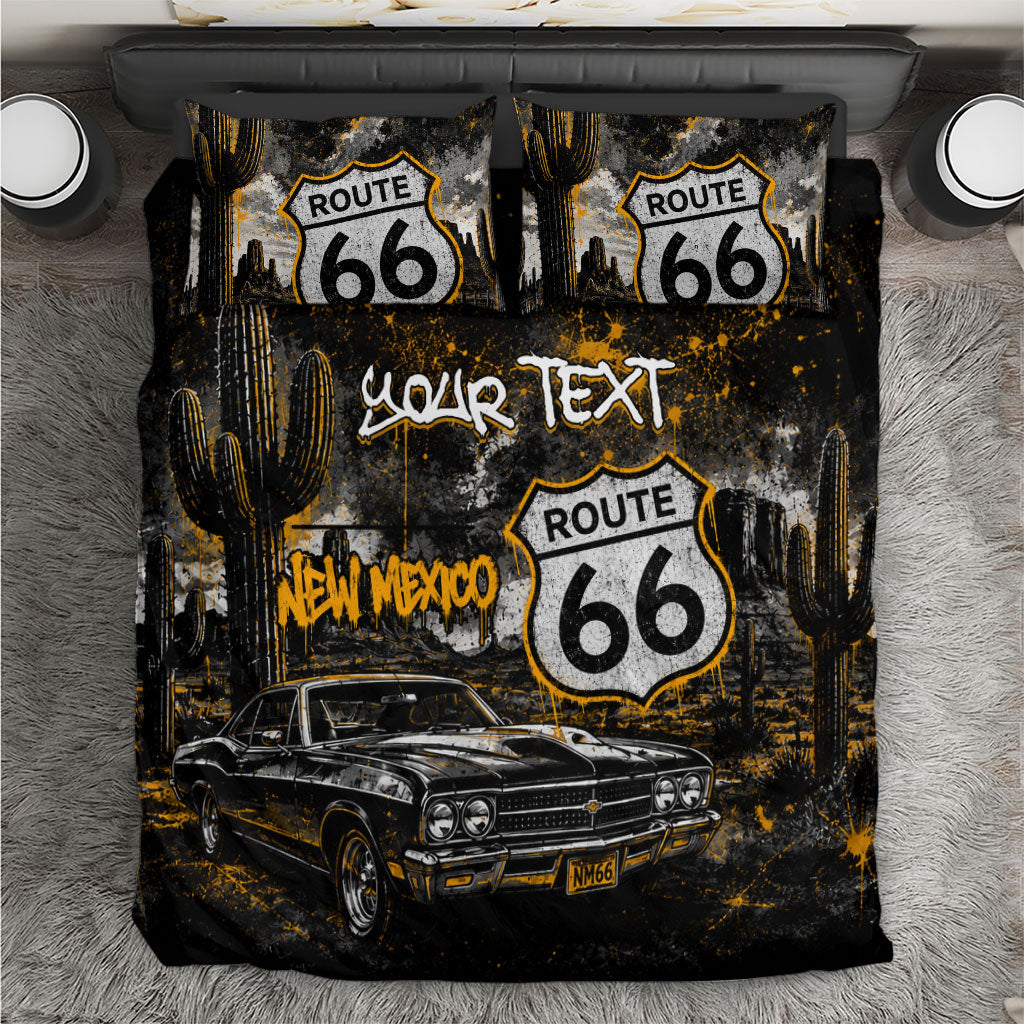 Personalized New Mexico Route 66 Classic Car Bedding Set Desert Cactus Grunge Paint Splatter Vintage Road Trip