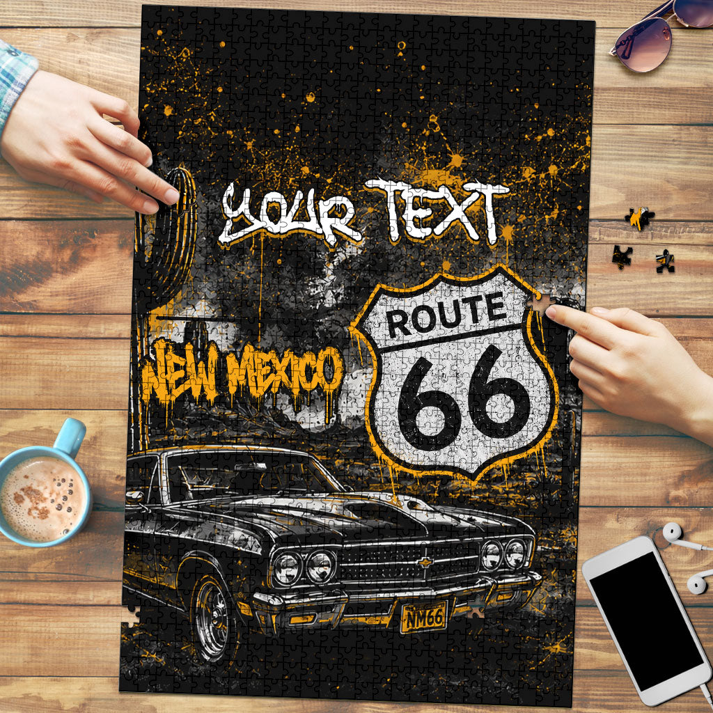 Personalized New Mexico Route 66 Classic Car Puzzle Desert Cactus Grunge Paint Splatter Vintage Road Trip