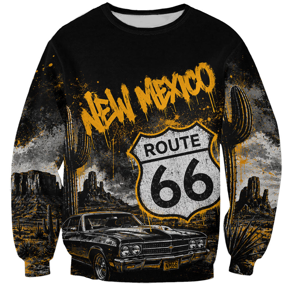 Personalized New Mexico Route 66 Classic Car Sweatshirt Desert Cactus Grunge Paint Splatter Vintage Road Trip