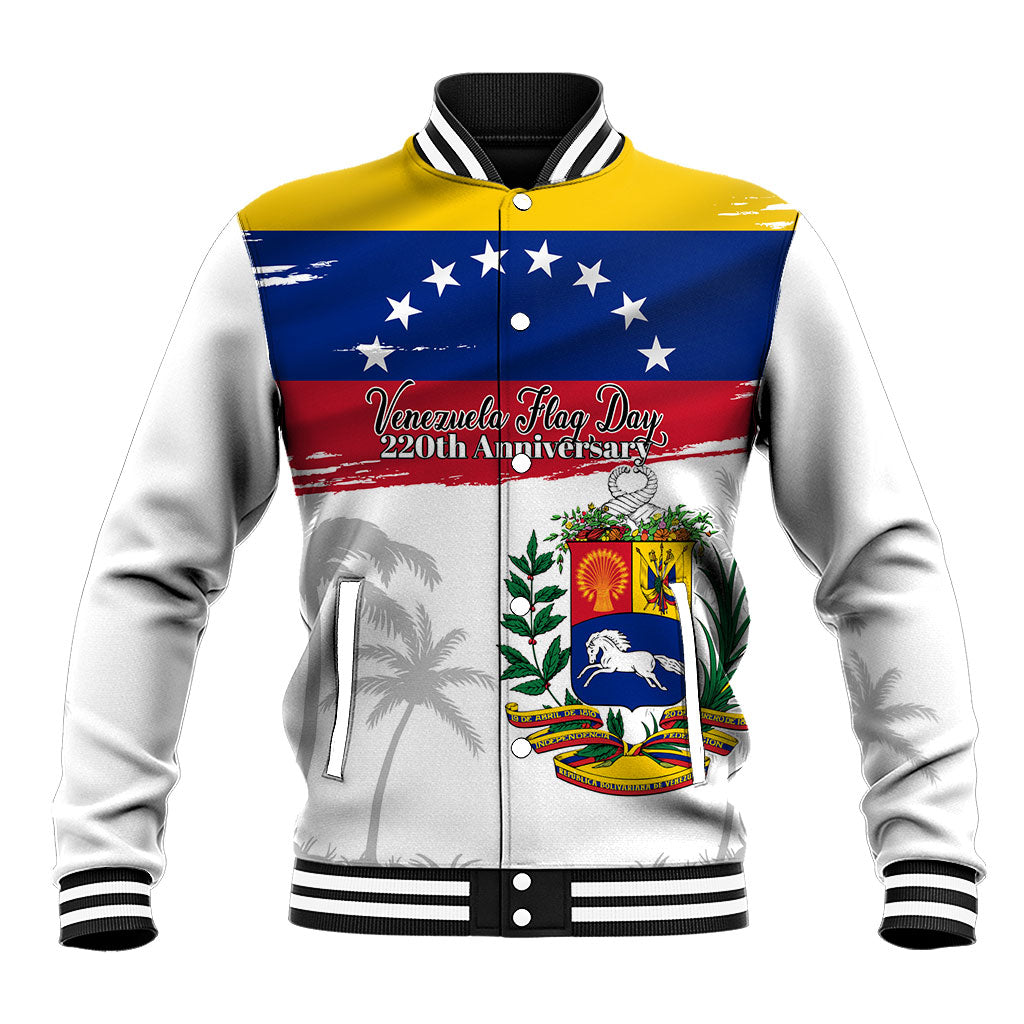 Venezuela Flag Day Baseball Jacket 220th Anniversary Coat Of Arms Palm Tree Silhouette