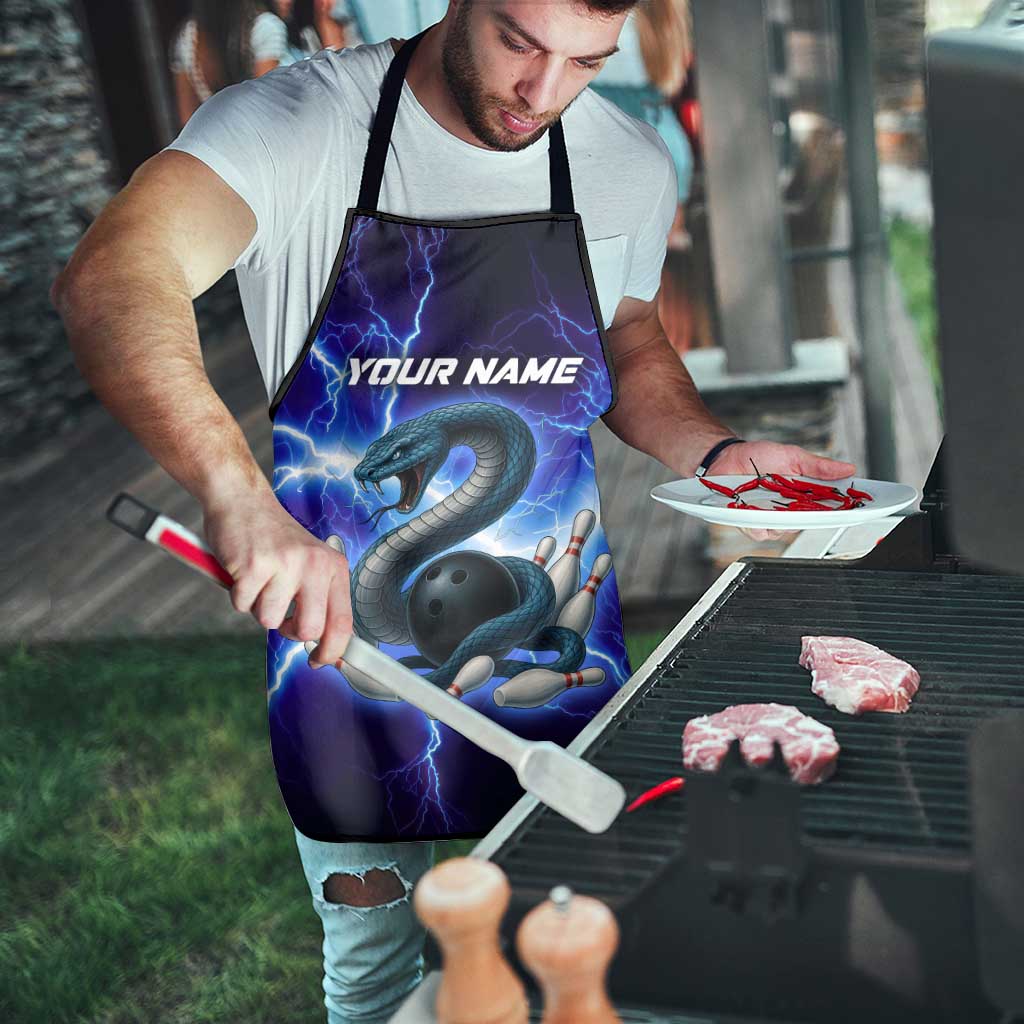Snake and Bowling Ball Design Apron with Lightning Background and Custom Team Name Text - Wonder Print Shop