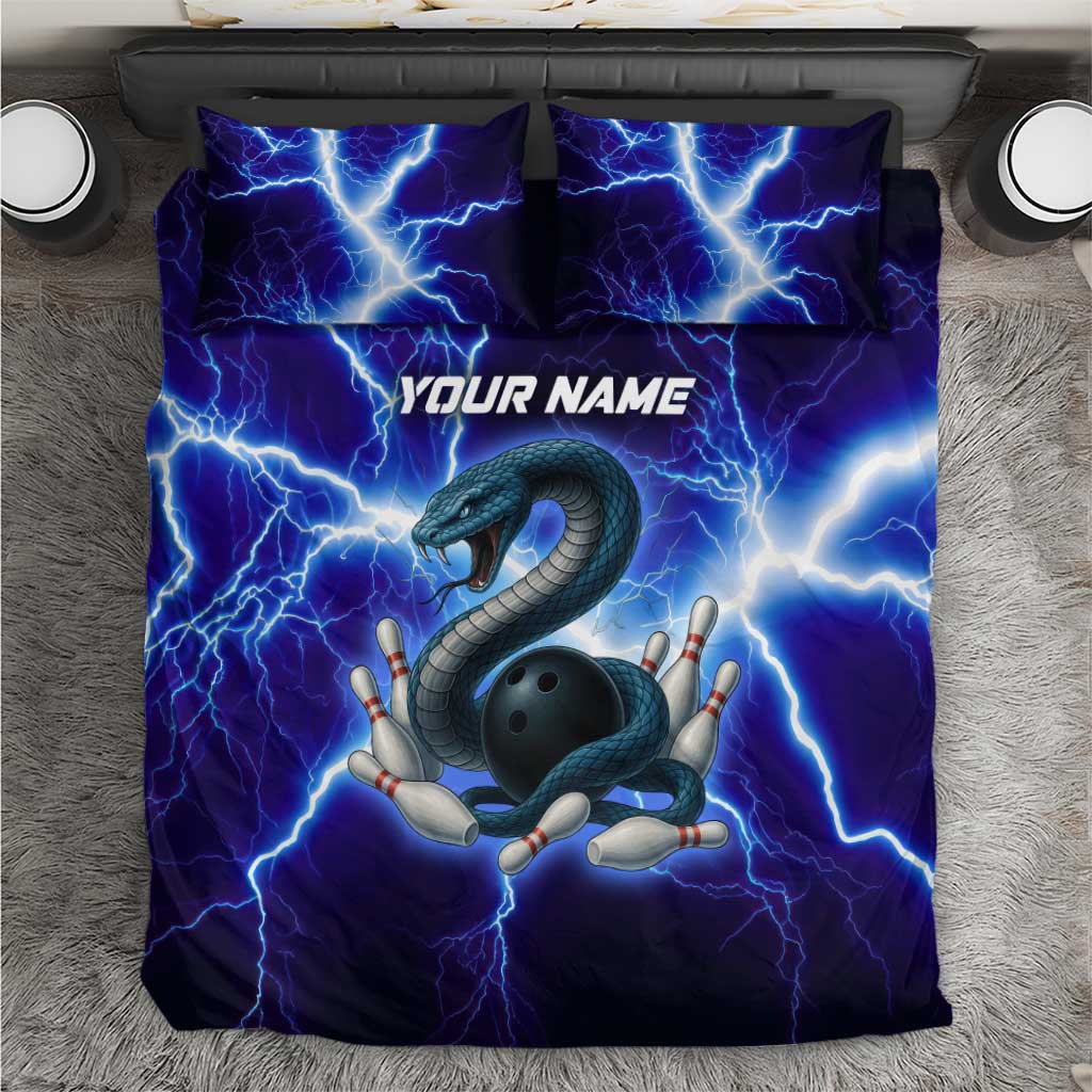 Snake and Bowling Ball Design Bedding Set with Lightning Background and Custom Team Name Text - Wonder Print Shop