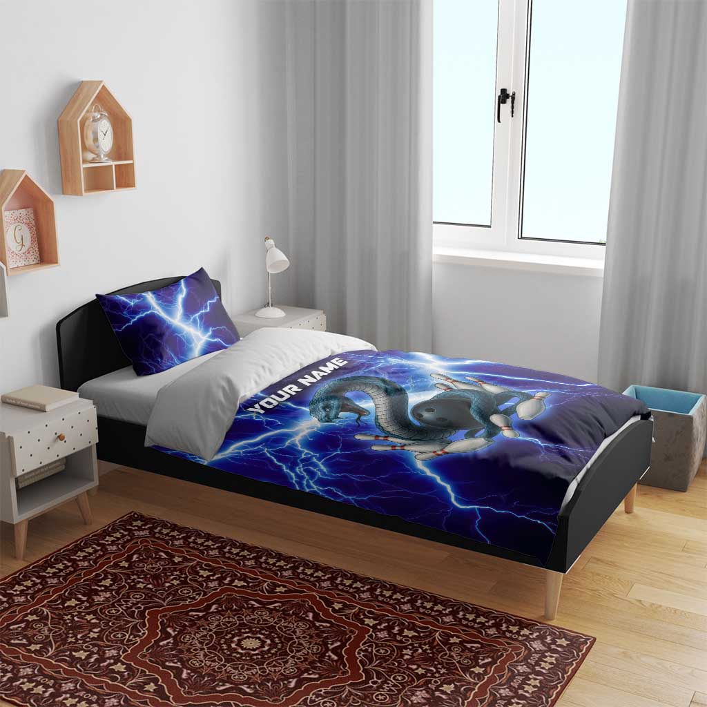 Snake and Bowling Ball Design Bedding Set with Lightning Background and Custom Team Name Text - Wonder Print Shop