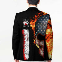 American Flag Skull Design Blazer with Bowling Elements and Fire Background with Custom Team Name Text - Wonder Print Shop