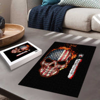 American Flag Skull Design Puzzle with Bowling Elements and Fire Background with Custom Team Name Text - Wonder Print Shop