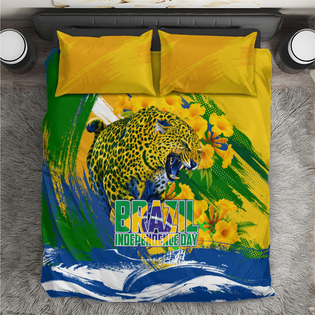 Brazil Independence Day Bedding Set Roaring Jaguar Christ Redeemer Tropical Floral