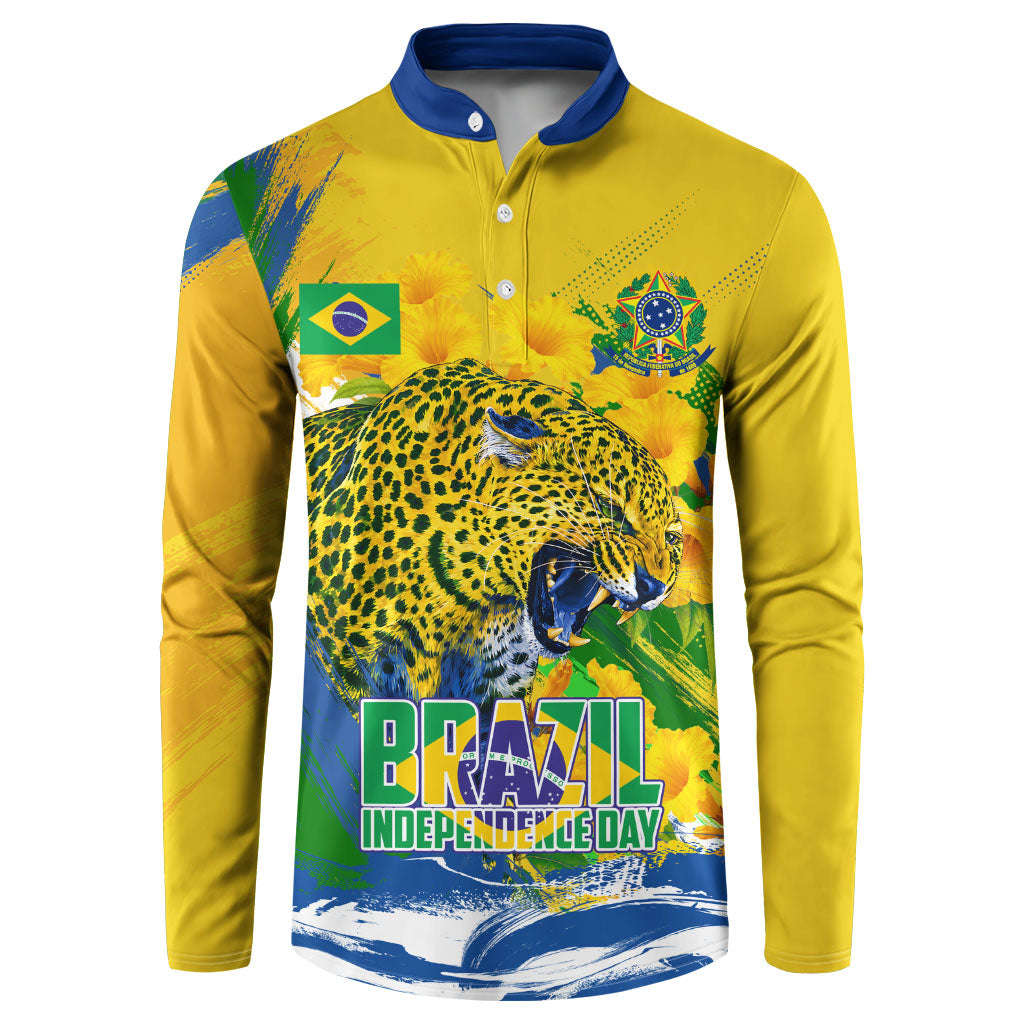 Brazil Independence Day Button Sweatshirt Roaring Jaguar Christ Redeemer Tropical Floral
