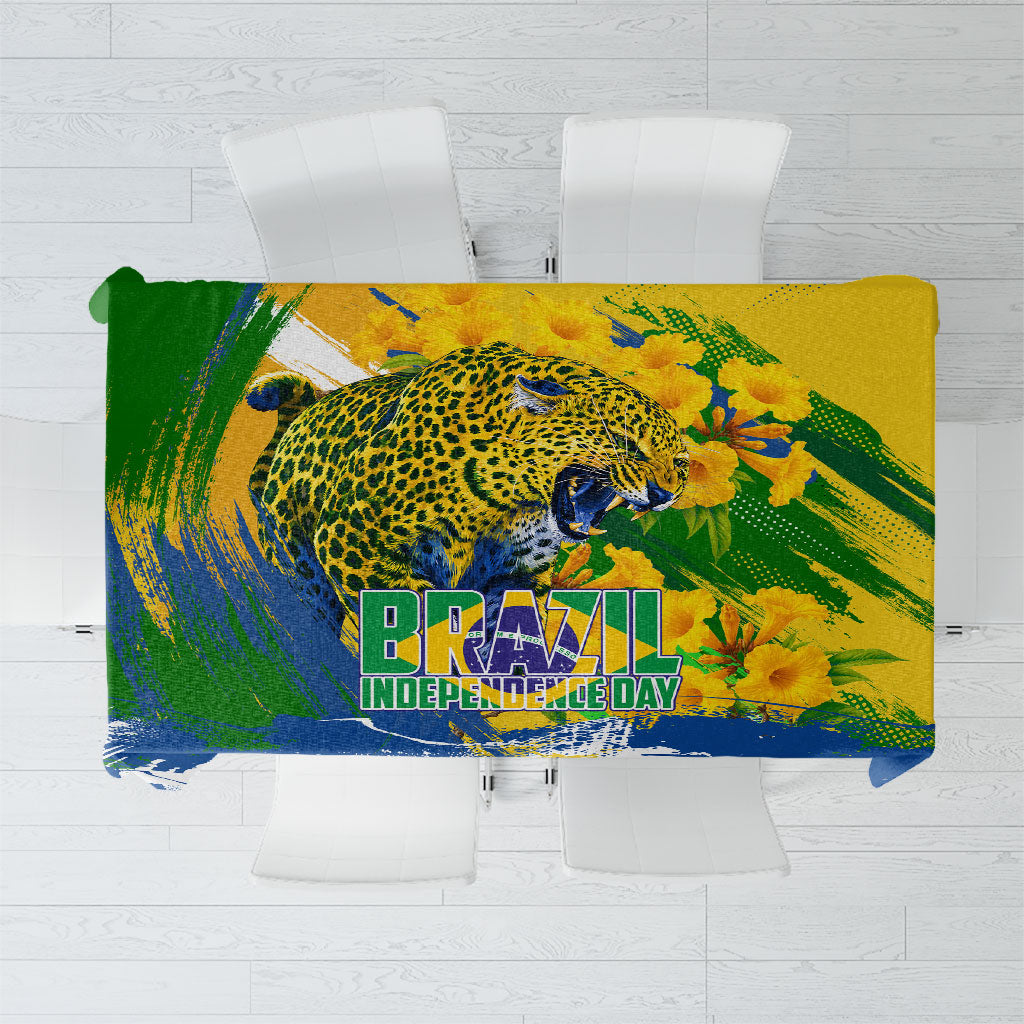 Brazil Independence Day Tablecloth Roaring Jaguar Christ Redeemer Tropical Floral