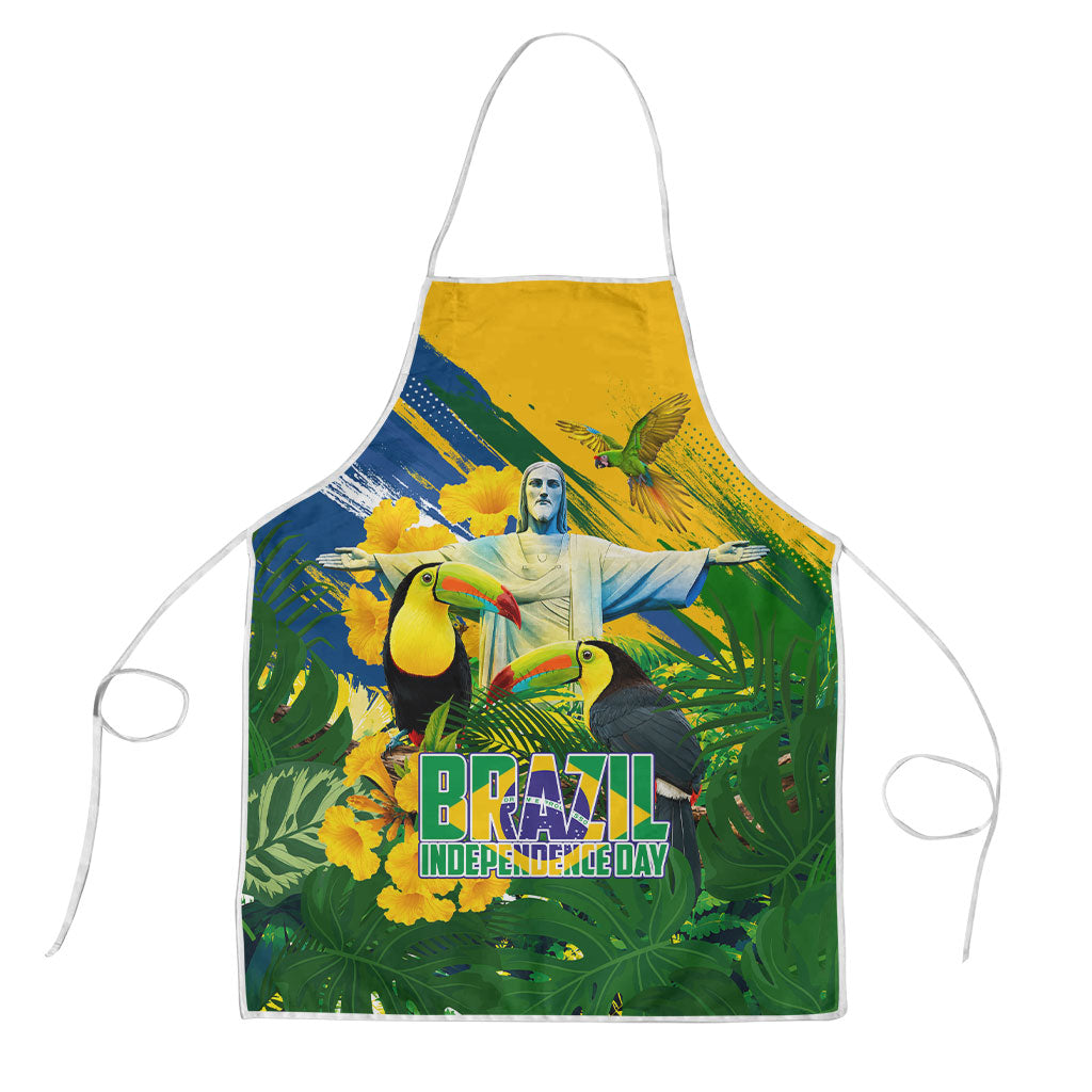 Brazil Independence Day Apron One Nation One Heart - Tropical Toucan Macaw Christ Redeemer