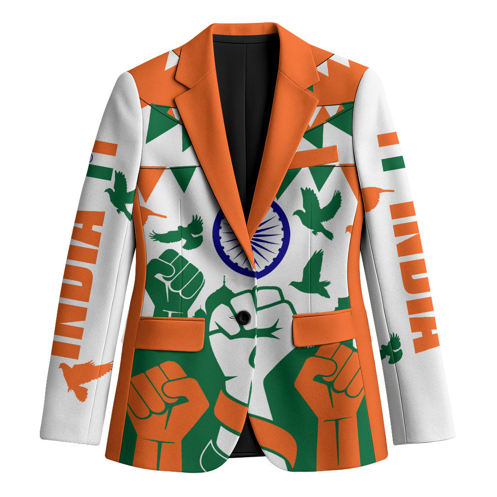India Patriotic Freedom Blazer Flag Colors Raised Fist Typography Graphic