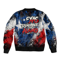Texas Remember The Alamo Sleeve Zip Bomber Jacket Distressed Splatter Paint Texan Pride