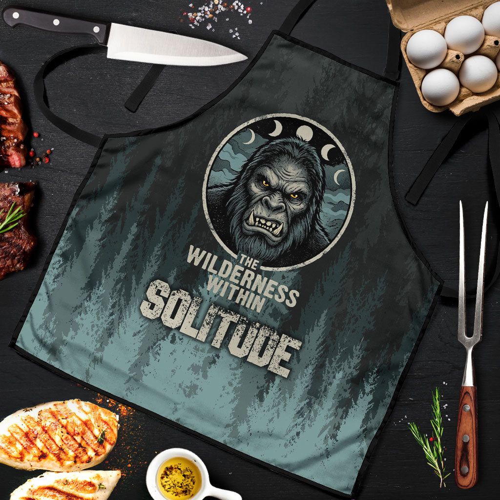 Bigfoot Wilderness Solitude Apron Cryptid Forest Graphic In Distressed Vintage Style