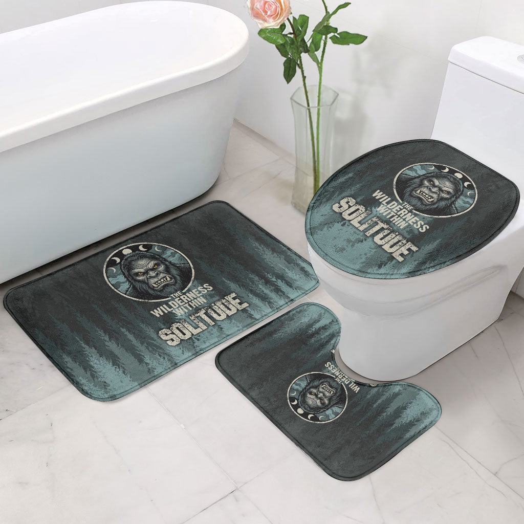 Bigfoot Wilderness Solitude Bathroom Set Cryptid Forest Graphic In Distressed Vintage Style