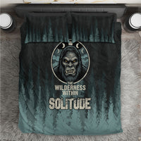 Bigfoot Wilderness Solitude Bedding Set Cryptid Forest Graphic In Distressed Vintage Style