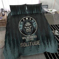 Bigfoot Wilderness Solitude Bedding Set Cryptid Forest Graphic In Distressed Vintage Style