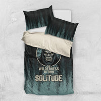 Bigfoot Wilderness Solitude Bedding Set Cryptid Forest Graphic In Distressed Vintage Style