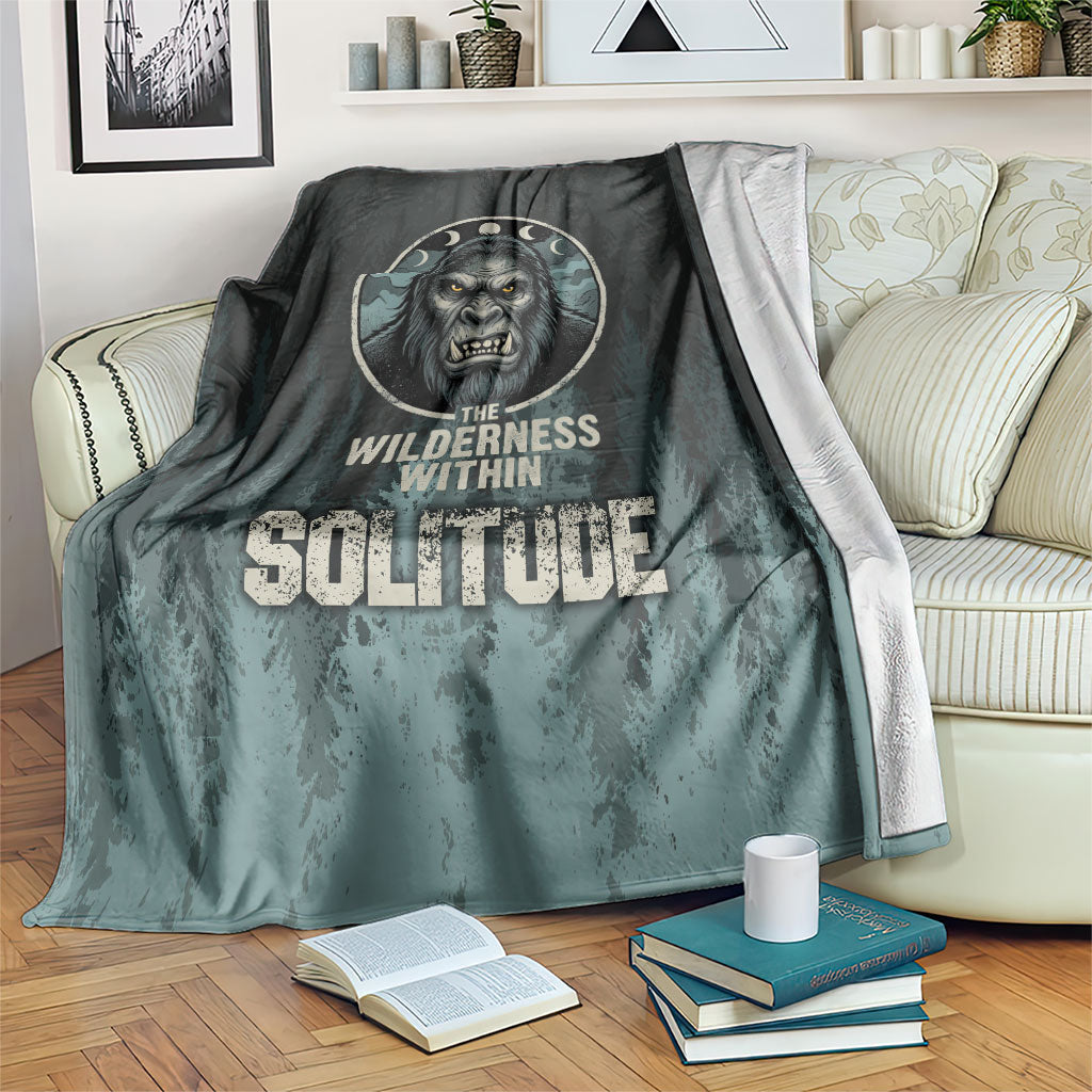 Bigfoot Wilderness Solitude Blanket Cryptid Forest Graphic In Distressed Vintage Style
