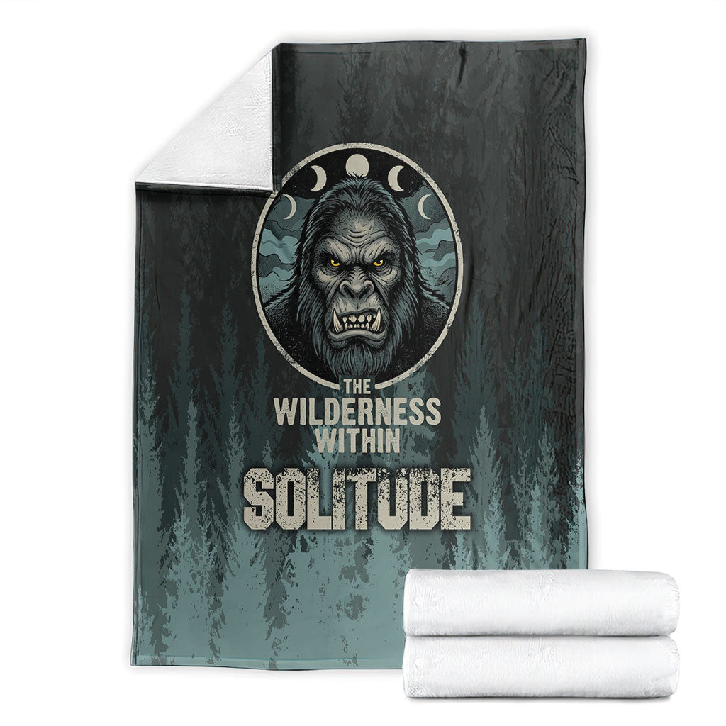 Bigfoot Wilderness Solitude Blanket Cryptid Forest Graphic In Distressed Vintage Style