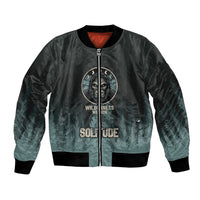 Bigfoot Wilderness Solitude Bomber Jacket Cryptid Forest Graphic In Distressed Vintage Style