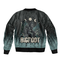 Bigfoot Wilderness Solitude Bomber Jacket Cryptid Forest Graphic In Distressed Vintage Style
