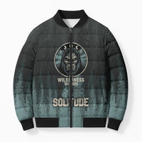 Bigfoot Wilderness Solitude Bomber Puffer Jacket Cryptid Forest Graphic In Distressed Vintage Style