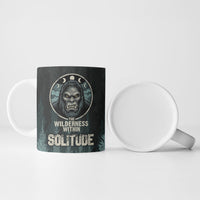 Bigfoot Wilderness Solitude Ceramic Mug Cryptid Forest Graphic In Distressed Vintage Style