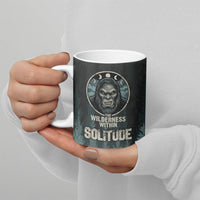 Bigfoot Wilderness Solitude Ceramic Mug Cryptid Forest Graphic In Distressed Vintage Style