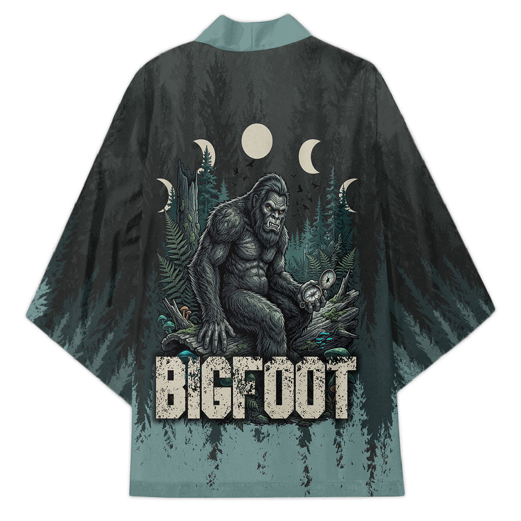 Bigfoot Wilderness Solitude Kimono Cryptid Forest Graphic In Distressed Vintage Style