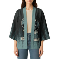 Bigfoot Wilderness Solitude Kimono Cryptid Forest Graphic In Distressed Vintage Style