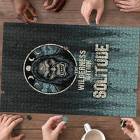 Bigfoot Wilderness Solitude Puzzle Cryptid Forest Graphic In Distressed Vintage Style