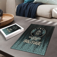 Bigfoot Wilderness Solitude Puzzle Cryptid Forest Graphic In Distressed Vintage Style