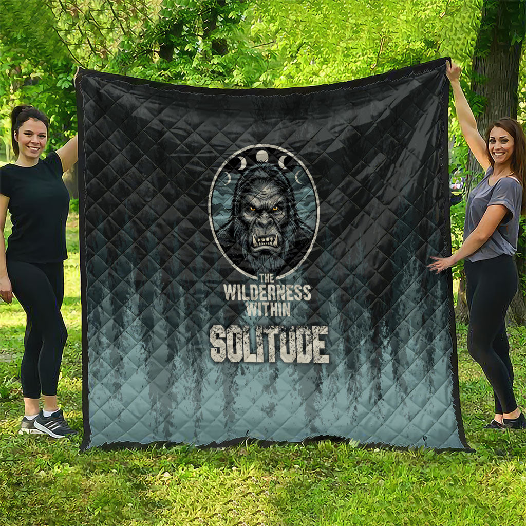 Bigfoot Wilderness Solitude Quilt Cryptid Forest Graphic In Distressed Vintage Style