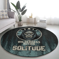 Bigfoot Wilderness Solitude Round Carpet Cryptid Forest Graphic In Distressed Vintage Style