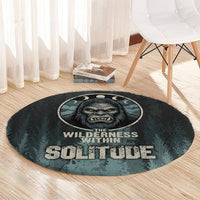 Bigfoot Wilderness Solitude Round Carpet Cryptid Forest Graphic In Distressed Vintage Style